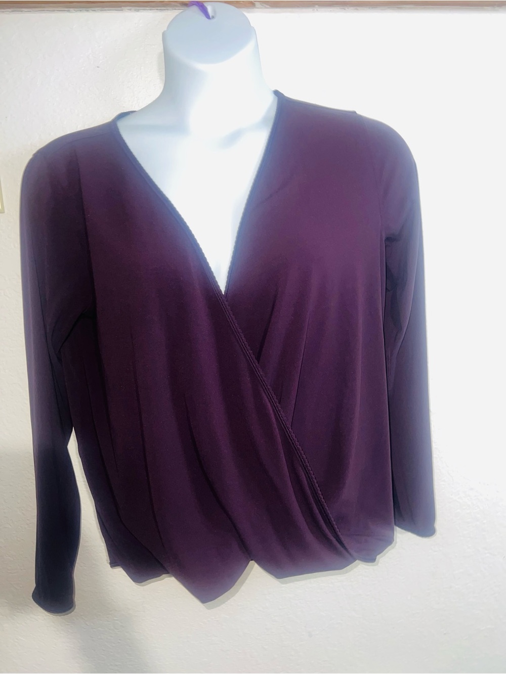 Women's Faux-Wrap Long-Sleeve Blouse in Plum